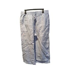 Lands End Women's High Rise Drawstring Linen Wide Leg Pants in Blue Medium